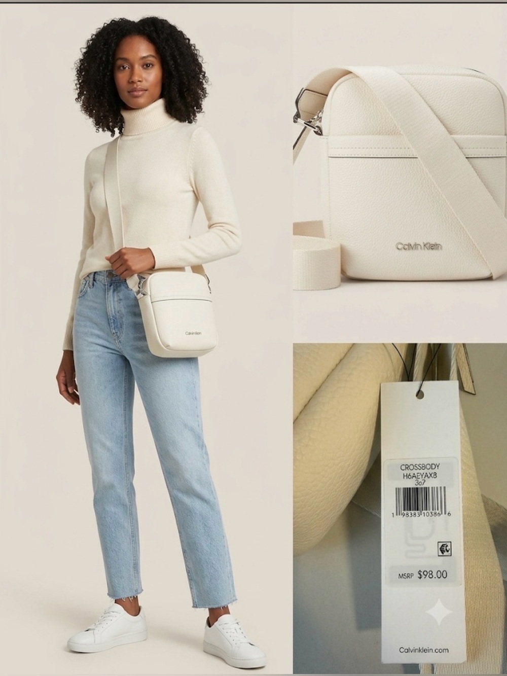 Calvin Klein Faux Leather Mini Crossbody Bag – Off-White / Cream NWT